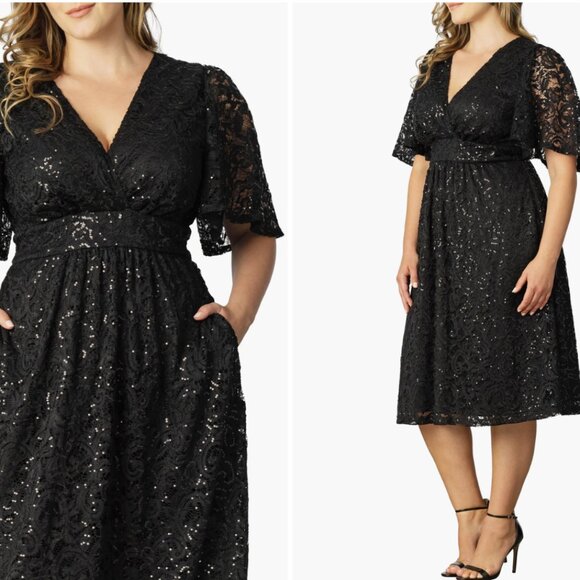 Starry Sequin Lace Fit & Flare Cocktail Dress (Onyx, 1X) - Picture 2 of 5